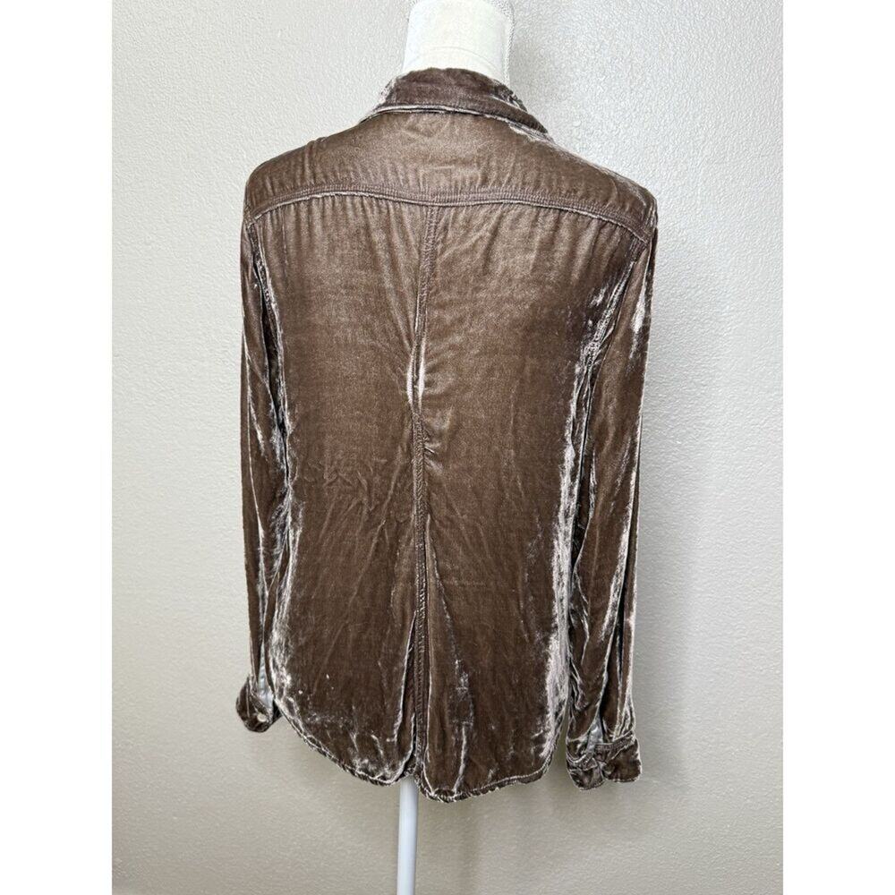 CP SHADES Size S Catrin Crushed Velvet LS Button Up Shirt Brown Rayon Silk